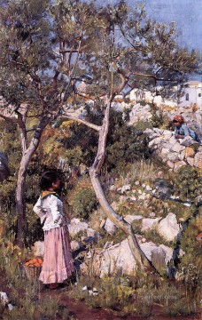  Griego Pintura Art%C3%ADstica - Dos niñas italianas por un pueblo griego John William Waterhouse